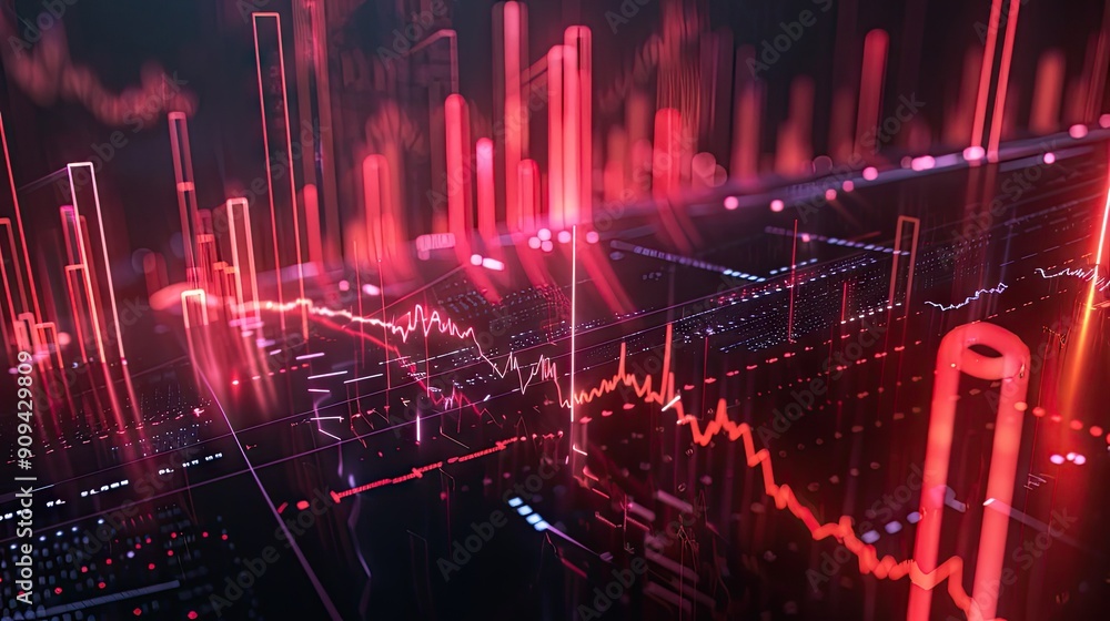 Aufkleber detailed 3d rendering of financial data charts and symbols with glowing lines on a dark background w