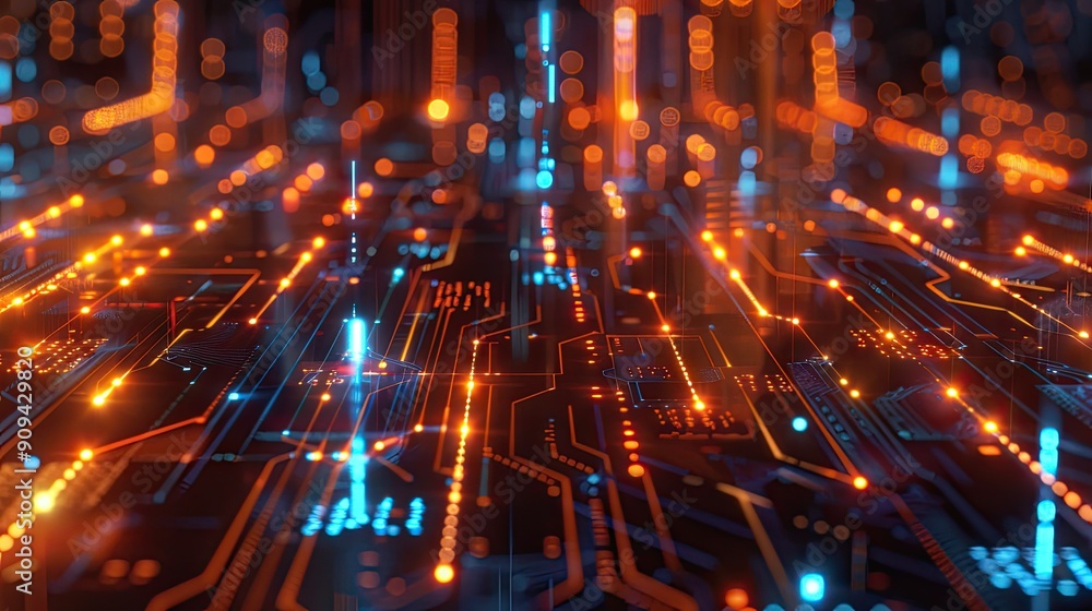 Aufkleber detailed 3d rendering of financial data charts and symbols with glowing lines on a dark background w