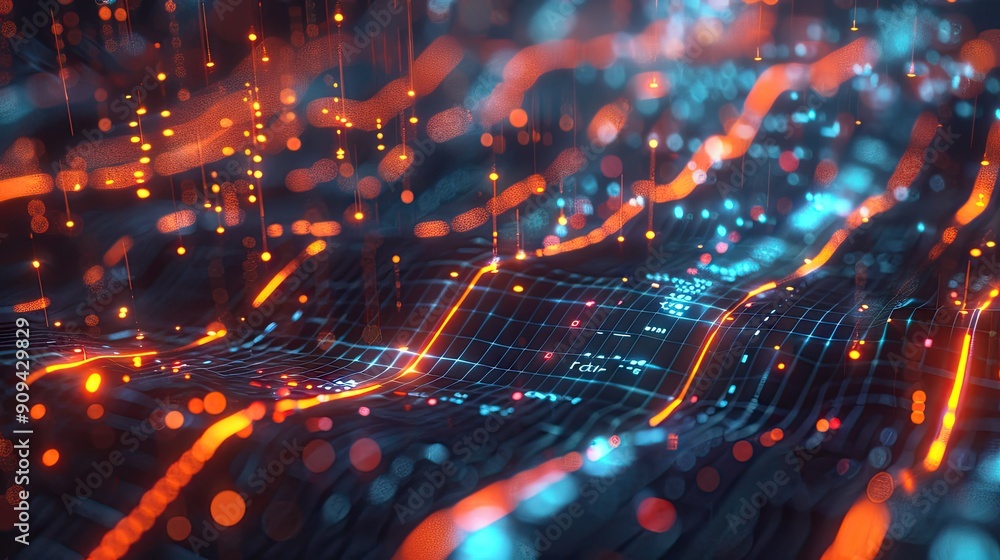 Aufkleber detailed 3d rendering of financial data charts and symbols with glowing lines on a dark background w