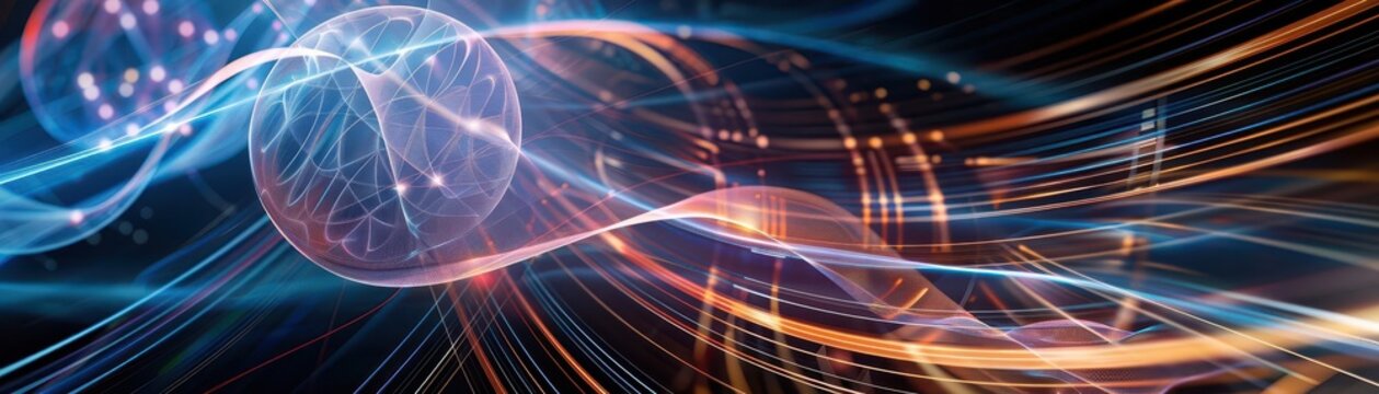 Quantum wavefunction collapse, observer effect, dynamic quantum mechanics, subatomic interaction, uhd, copy space for text,