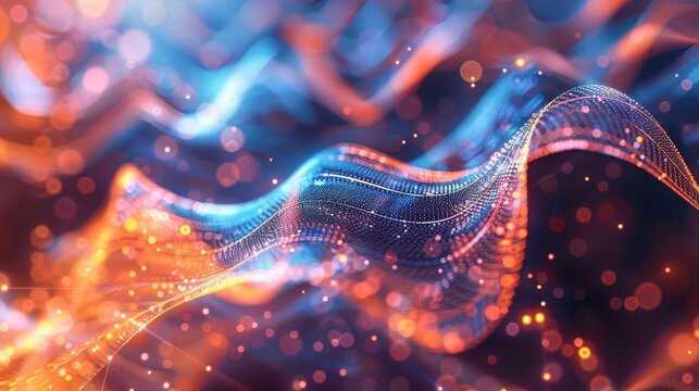 Wavefunction collapse in quantum mechanics, observation effect, dynamic subatomic particles, uhd, copy space for text,