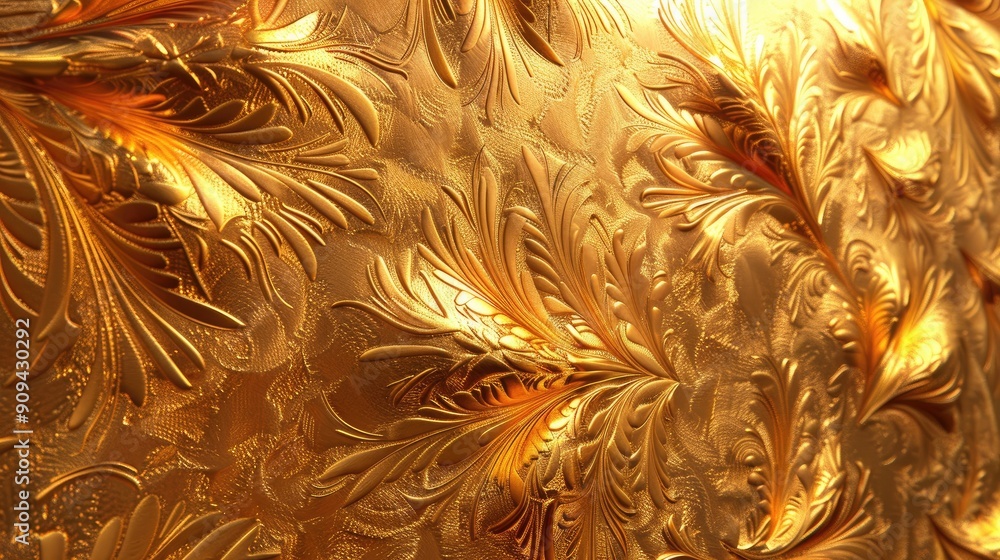 Poster elegant 3d rendering of a golden background with intricate, layered designs and a warm, luminous shi