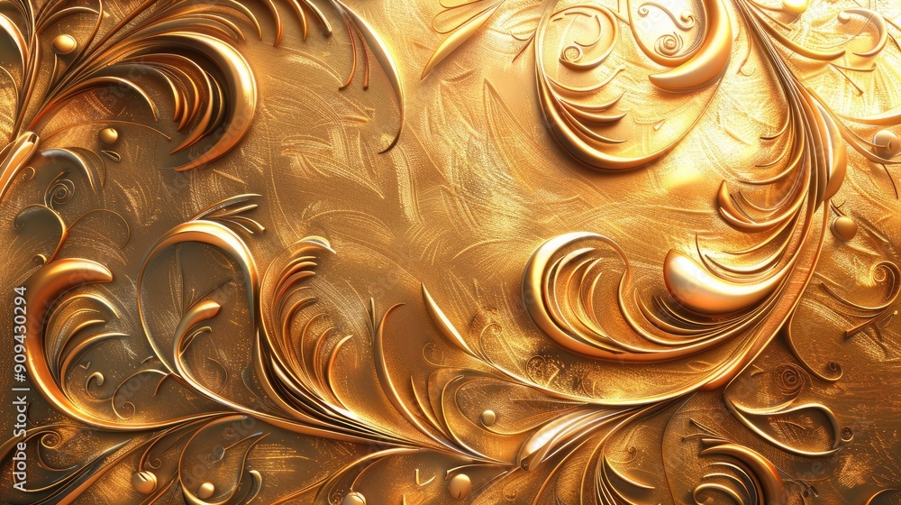 Poster elegant 3d rendering of a golden background with intricate, layered designs and a warm, luminous shi