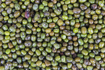 Mung Bean Seeds full frame view. Top view. Food ingredients
