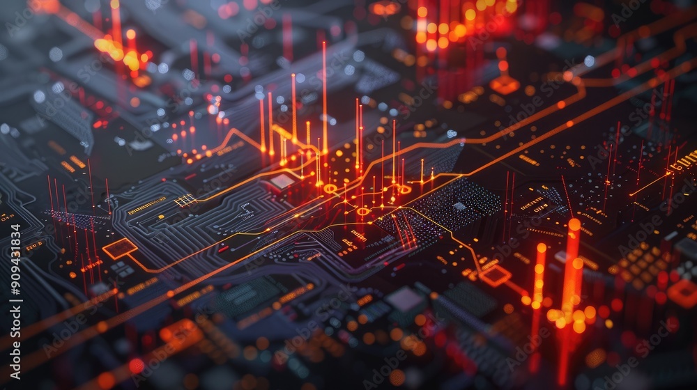 Aufkleber modern 3d financial chart with symbols and glowing lines on a dark background with this inviting pho