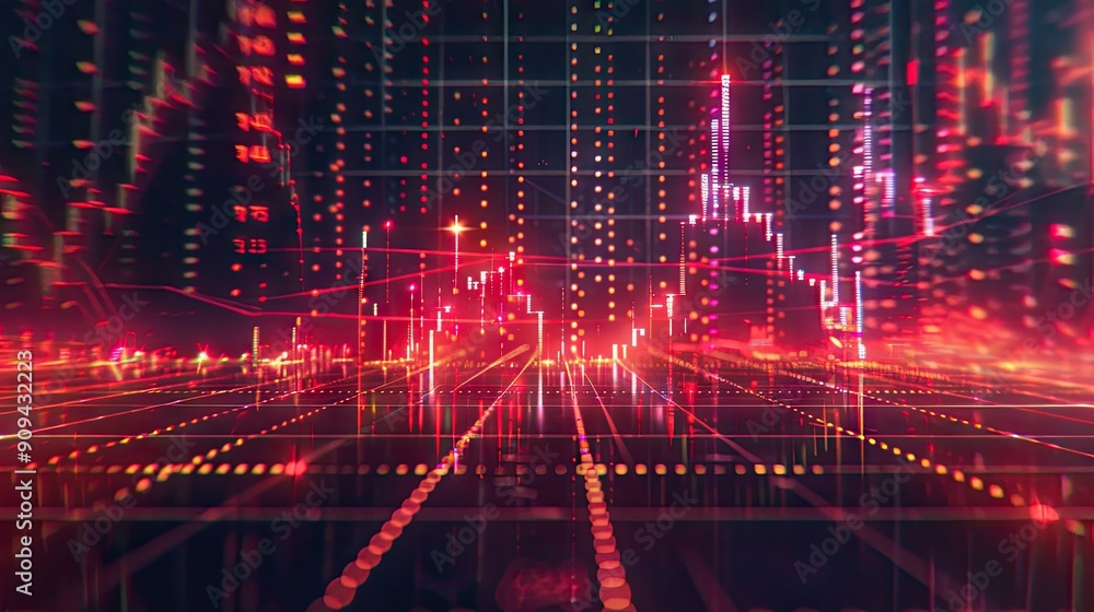 Aufkleber modern 3d model of a financial market chart with digital effects and glowing lines on a grid backgro