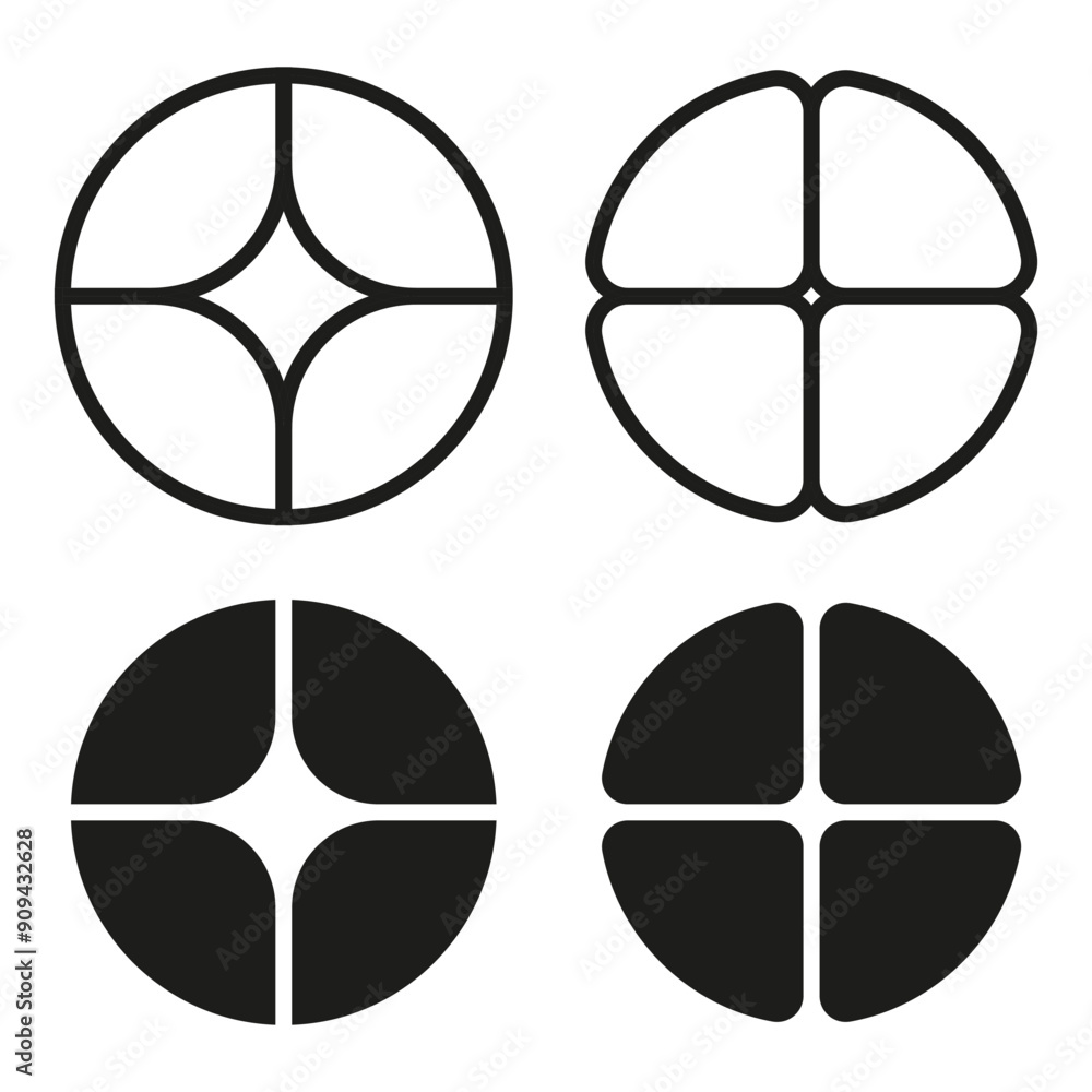 Poster abstract circle icons. geometric line patterns. minimalist round shapes. vector design.