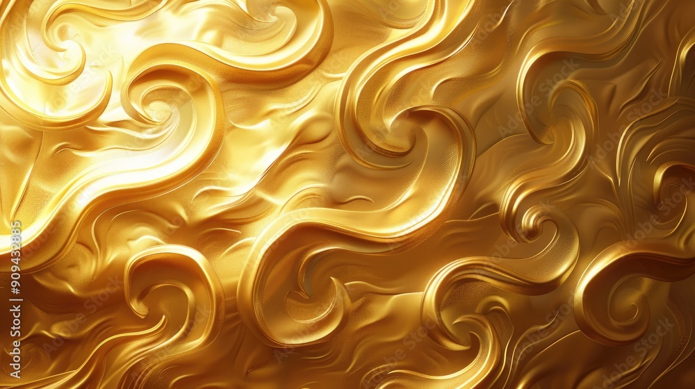 Poster stylish 3d illustration of a golden textured background with raised, swirling patterns and a warm gl