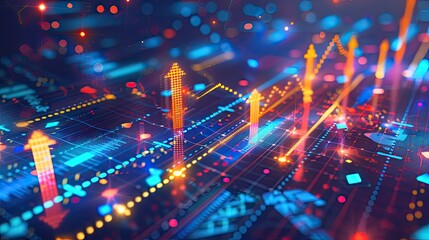 Stylized 3D model of a financial graph with arrows and digital effects on a futuristic background with this inviting photo.