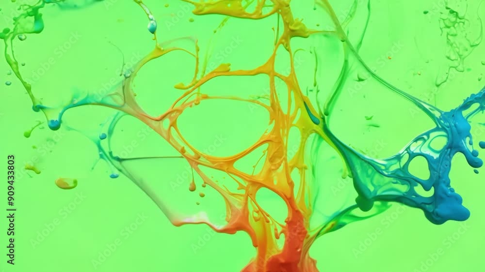 Poster playful paint splatters bouncing and colliding with one another leaving behind a trail of chaotic ye
