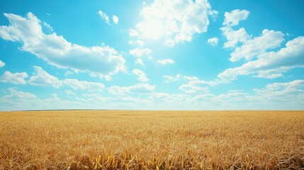 Golden cornfield under clear blue sky