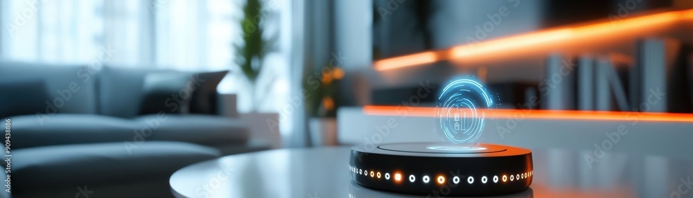 Poster home automation system, high res image of smart home hub analyzing data to optimize energy