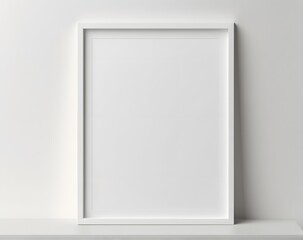 White vertical frame hanging on a white wall mockup