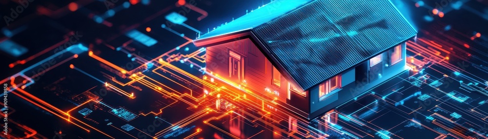 Aufkleber home automation system, high res image of smart home hub analyzing data to optimize energy
