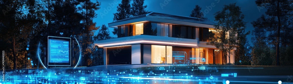Aufkleber home automation system, high res image of smart home hub analyzing data to optimize energy