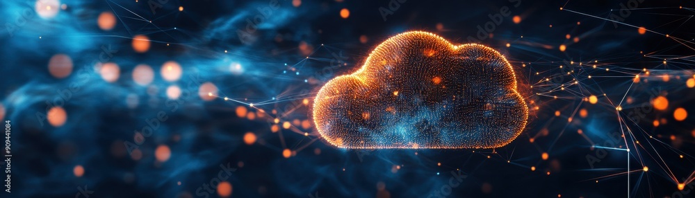 Poster hybrid cloud network background with serverless technology