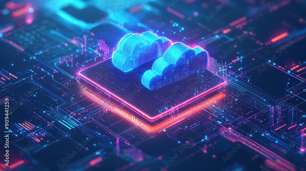 Aufkleber hybrid cloud network background with serverless technology