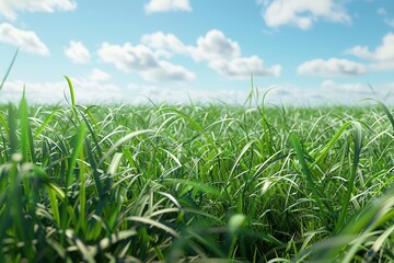 Obraz premium lush green grass field under clear blue sky hyperrealistic detail refreshing natural beauty