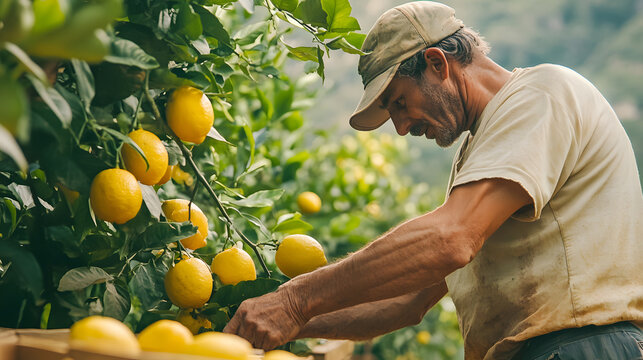 man picking lemons