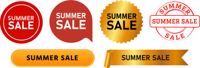 Summer sale discount emblem tag sticker badge gold and red button promotion design