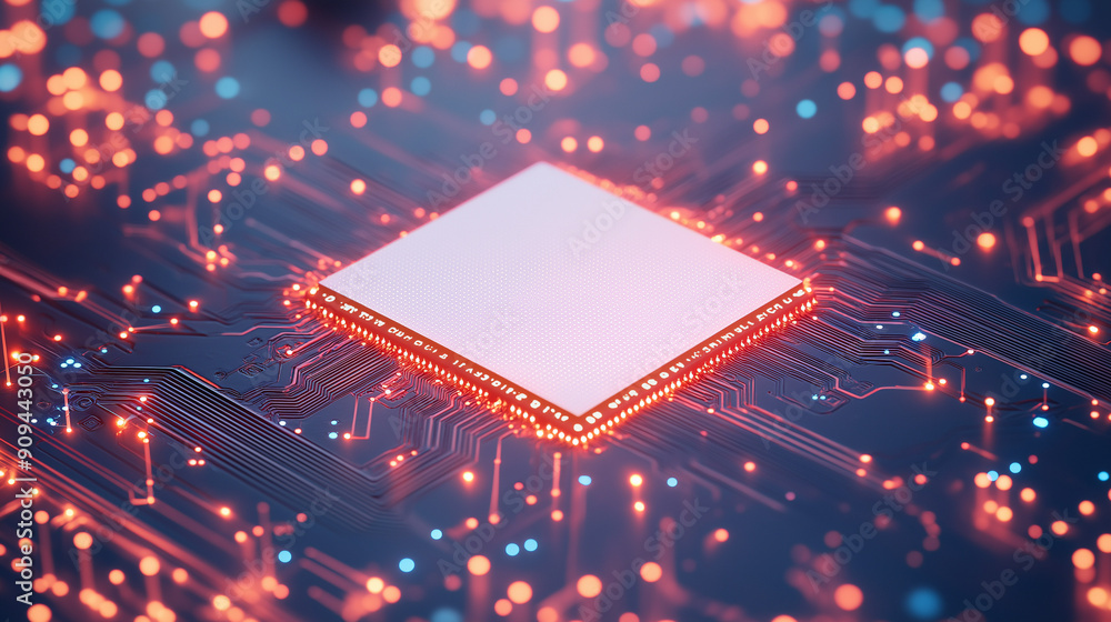 Poster ultra-realistic depiction of a computer chip with neural network connections, representing ai techno