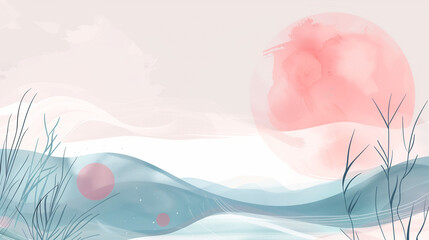 Minimalistic background with plants and waves