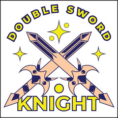 vector illustration design of a double sword knight with two crossed swords in peach and blue colors in a simple style. suitable for logos, icons, posters, advertisements, banners, companies, t-shirt.