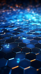 Obraz premium Digital blue glowing hexagon geometric figure poster background
