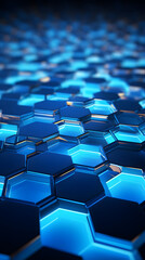 Obraz premium Digital blue glowing hexagon geometric figure poster background