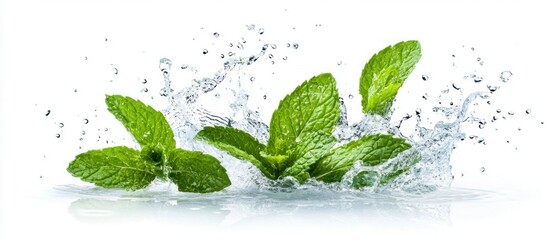 Mint Leaves with Water Splash on White Background. Generative ai