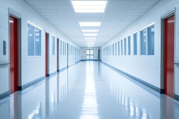 White wall hallway of a highschool image.