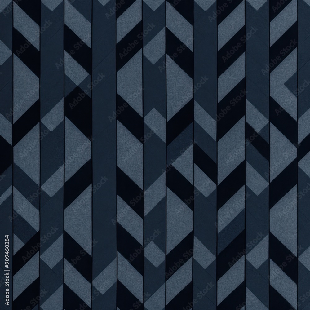 Poster 3d effect with navy blue triangles and squares forming an interlocking geometric pattern