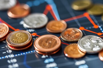 Graph charting the trajectory of savings and investments, adorned with coins