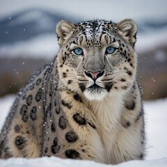 Snow Leopard in Mountainous Terrain – Endangered Big Cat of the Himalayas