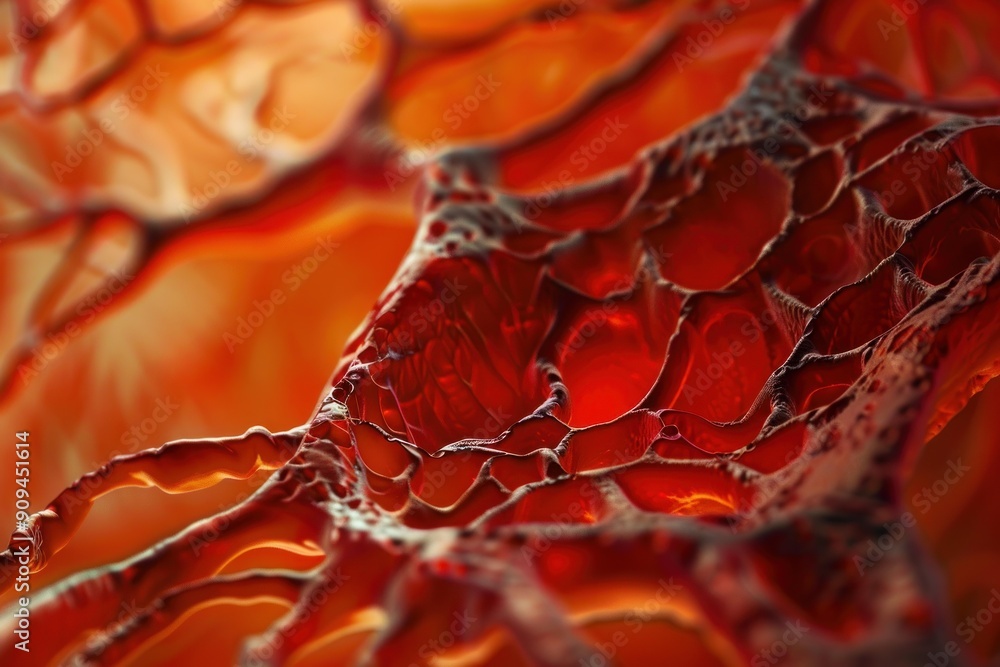 Poster abstract organic structure forming a honeycomb pattern with red light