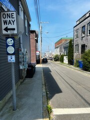 Directional One Way Traffic Sign Driving Tour on Spring Wharf Harbor Cove Off of Historic Market...