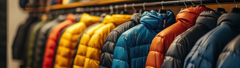 Obraz premium Row of jackets hanging on store rack