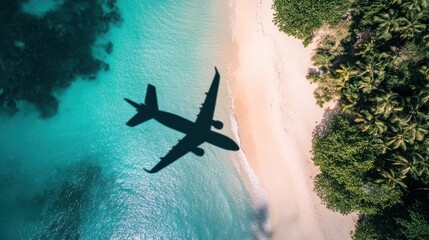 Airplane Shadow Over Tropical Beach