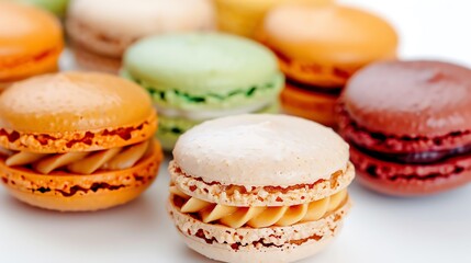 Fototapeta premium Colorful macarons with a glossy finish, isolated on white, trendy and eyecatching
