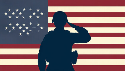 American soldier soluting in front of flag