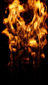 Vertical video of flames on a black background. 3D render.