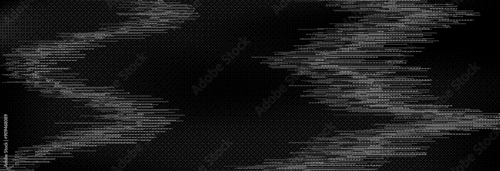 Poster TV static noise texture. Distorted rippled VHS video screen overlay. Glitch pixelated random background. Grunge fuzzy television interference. Vector digital pixel video effect backdrop