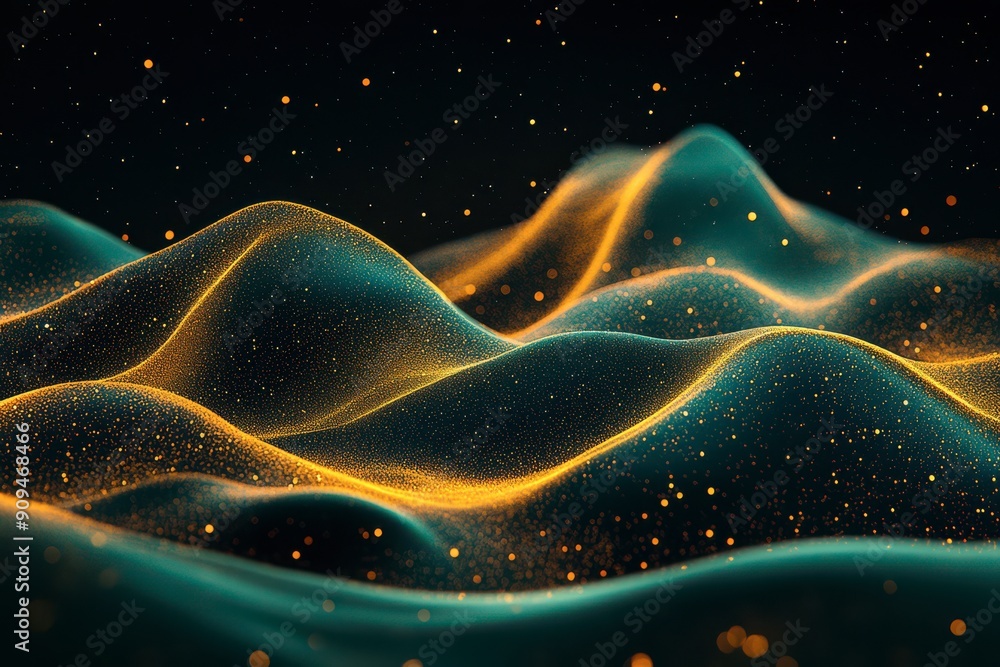 Poster an abstract image featuring smooth, undulating waves with glowing light effects.