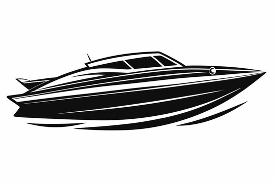 black and white speedboat on the water clip art preview