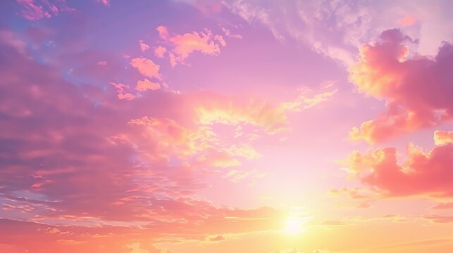 Mesmerizing sunset background with the sky ablaze in shades of orange, pink, and purple casting a warm glow over the horizon creating a romantic and serene atmosphere perfect for end-of-day visuals