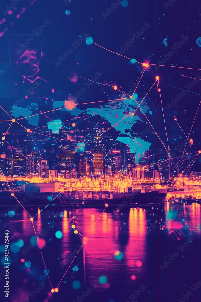 Aufkleber distribution and logistics concept of global digital internet marketing and business e-commerce bann