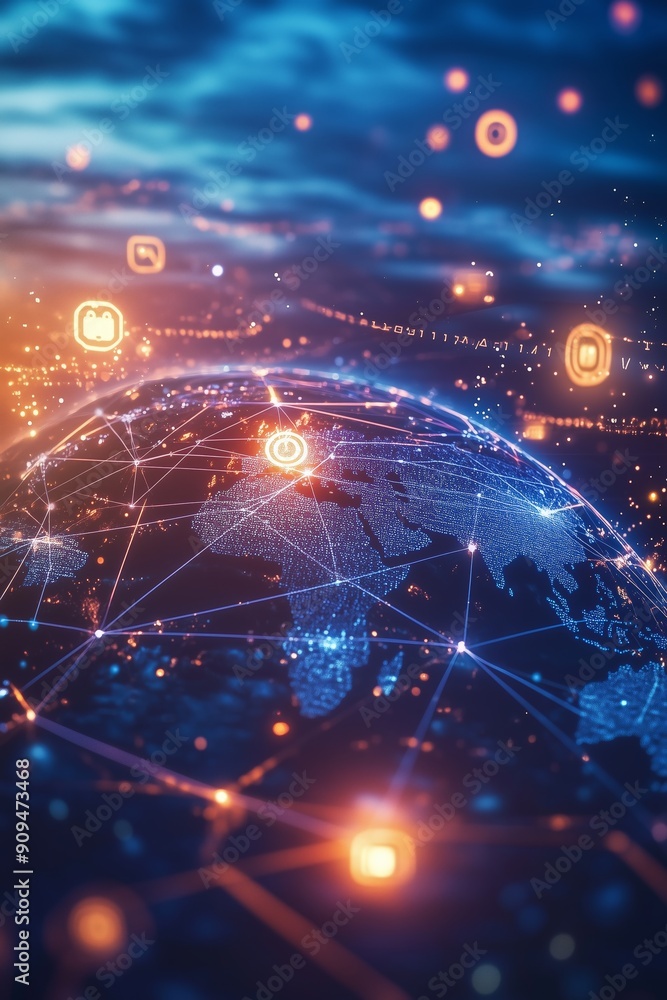 Aufkleber distribution and logistics concept of global digital internet marketing and business e-commerce bann