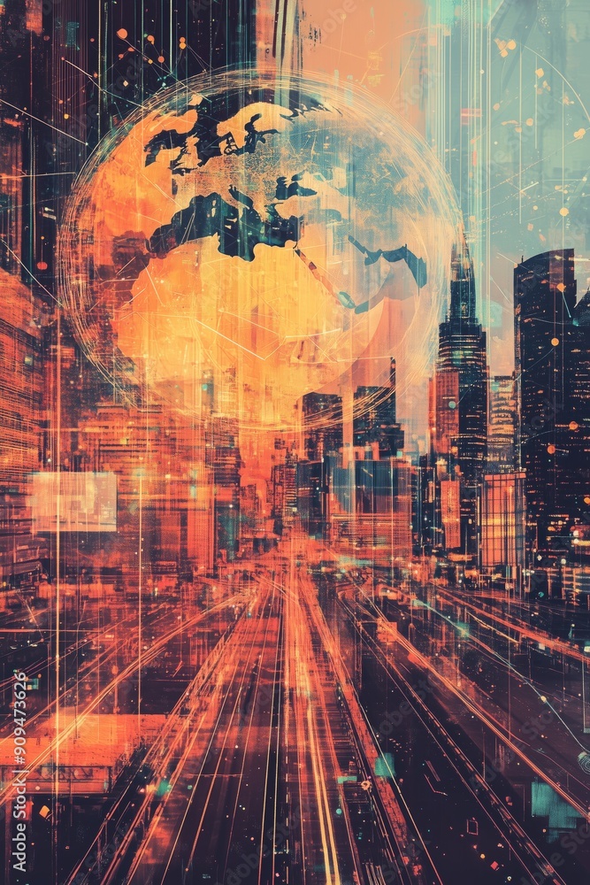 Aufkleber distribution and logistics concept of global digital internet marketing and business e-commerce bann