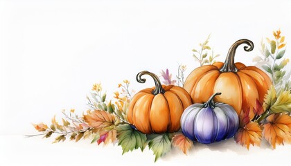 水彩画のハロウィンのカボチャとコピースペース（Watercolor Halloween pumpkins and copy space.）
