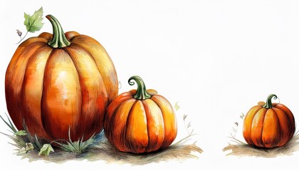 Obraz premium 水彩画のハロウィンのカボチャとコピースペース（Watercolor Halloween pumpkins and copy space.） 